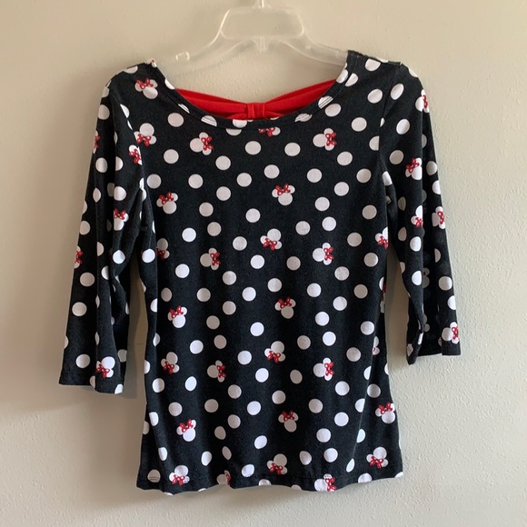 Disney Parks Adorable Minnie Mouse 3/4 Long Sleeve Top with Back Bow! - Picture 1 of 5
